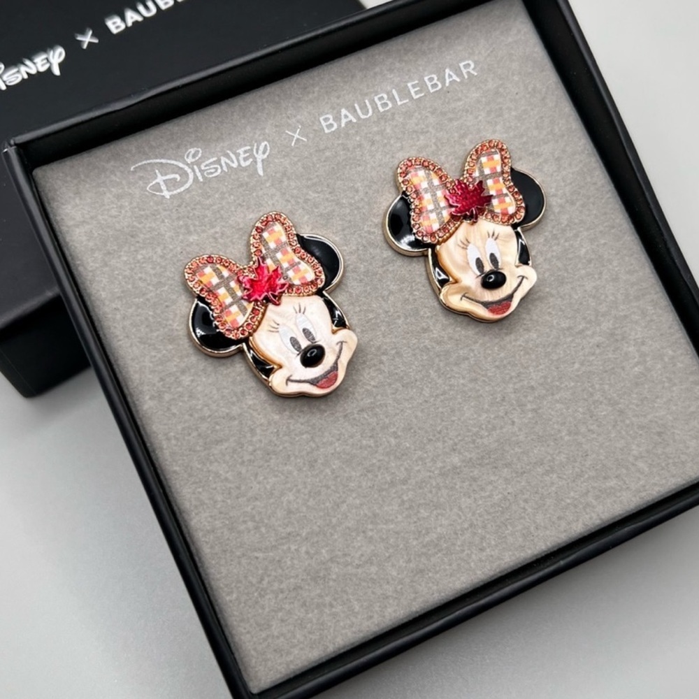 Disney x Baublebar‎ Minnie Mouse Stud Earrings Rose Gold Plaid Bow